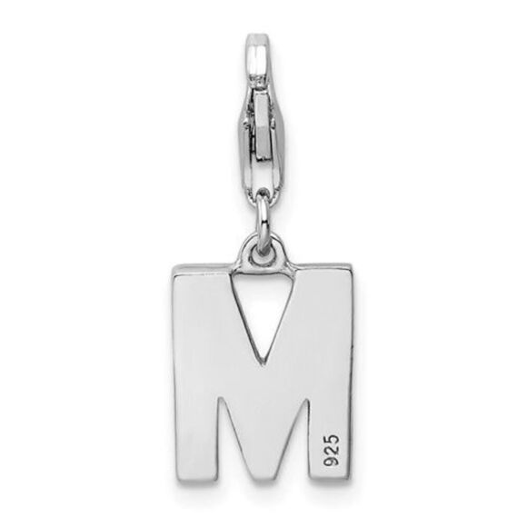 Amore La Vita Sterling Silver Rhodium-plated Polished CZ Letter M Initial Charm - Picture 3 of 4